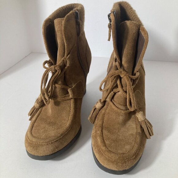 Womens Franco Sarto Suede Wedge Zip Westerly Bootie Brown 6.5 - Picture 2 of 9